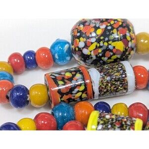 Vintage African Trade Bead Necklace Colorful Glass Statement 35"
